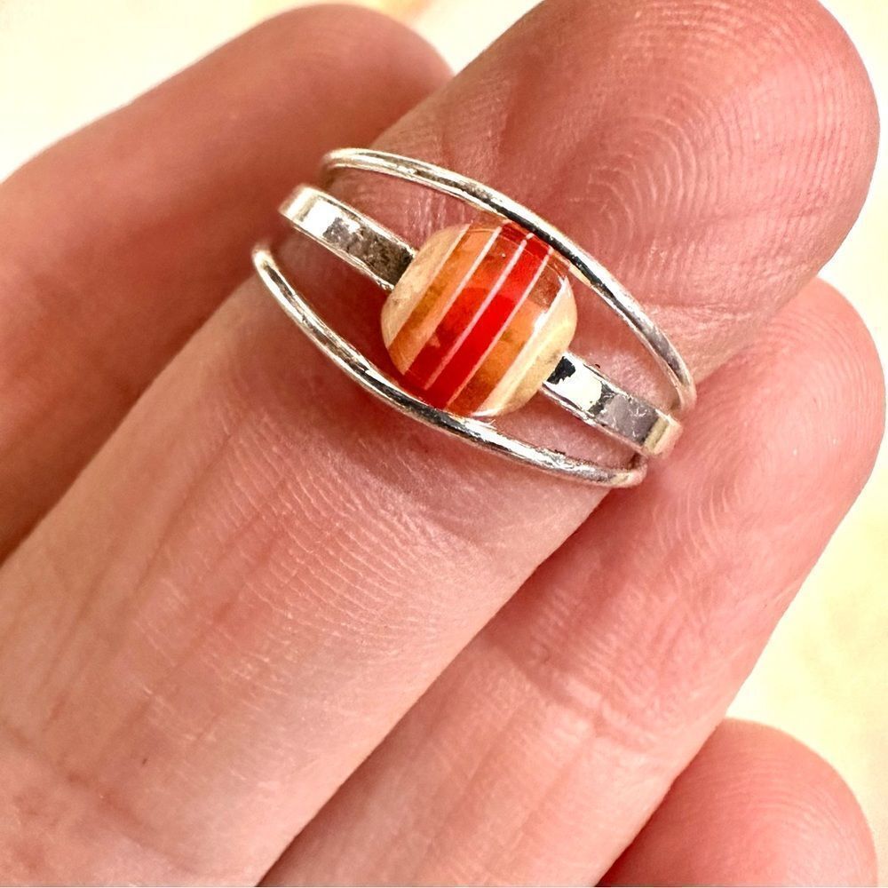 Silver tone orange beaded toe ring